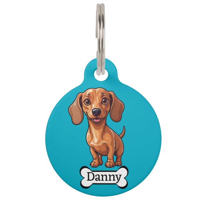 Médaillon Pour Animaux Balise Dachshund Personnaliser l'ID de l'animal (Devant)