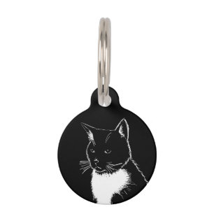 Médaillon Pour Animaux Balise de chat illustrée en noir et blanc