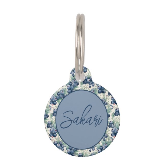 Médaillon Pour Animaux Balise de collier personnalisée Blueberry pour chi (Devant)