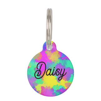 Médaillon Pour Animaux Balise de nom personnalisé Tie Dye Watercolor Pet