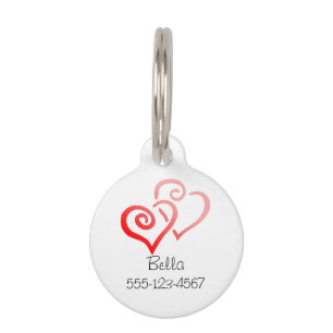 Médaillon Pour Animaux Balise Double rouge Tourbillonnant Hearts