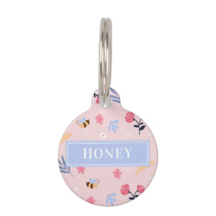 Médaillon Pour Animaux Balise Jolie Abeille Abeille rose Fleurs Rond Anim