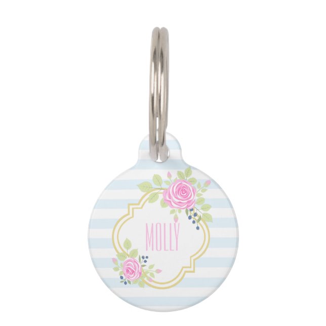 Médaillon Pour Animaux Balise Monogram Fancy Rose Roses Blueberry Pet (Devant)