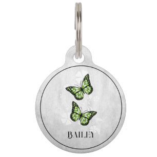 Médaillon Pour Animaux Balise Papillon vert Floral Round Pet