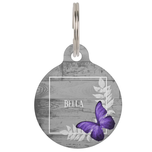 Médaillon Pour Animaux Balise papillon violet Rustique rond animal (Devant)