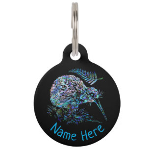 MÉDAILLON POUR ANIMAUX BALISE PERSONNALISÉE NOUVELLE-ZÉLANDE KIWI PAUA
