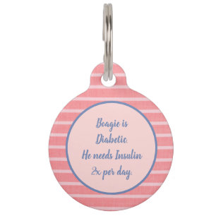 Médaillon Pour Animaux Balise Pink Stripes Médicale Alert Personnalisé Pe