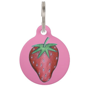 Médaillon Pour Animaux Balise Poignée rouge rose Fraise Berry Fruit Chien