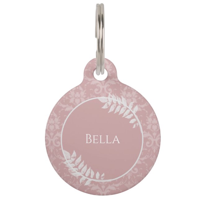 Médaillon Pour Animaux Balise rose Elegant Damask Round Pet (Devant)