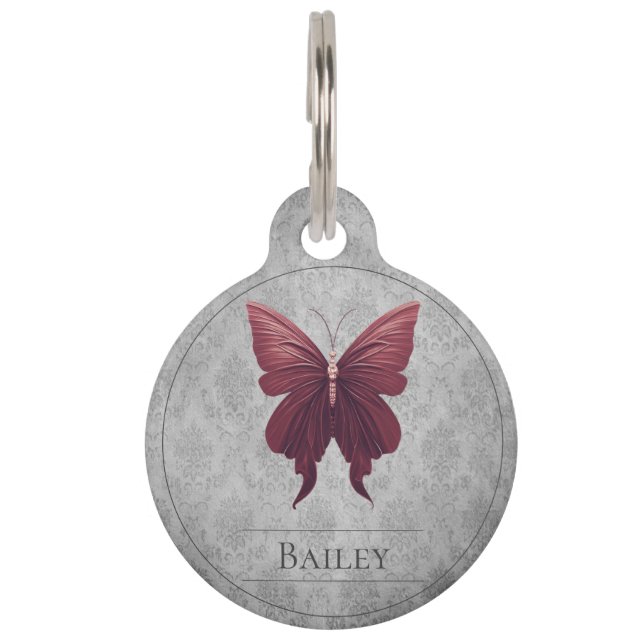 Médaillon Pour Animaux Balise rouge à papillon rond à bijoux (Devant)