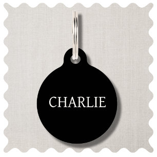 Médaillon Pour Animaux Balise Simple Modern Black Custom Name Chien Round