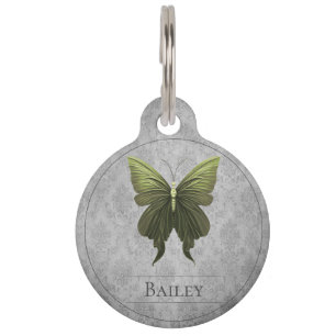 Médaillon Pour Animaux Balise verte à papillon rond à bijoux