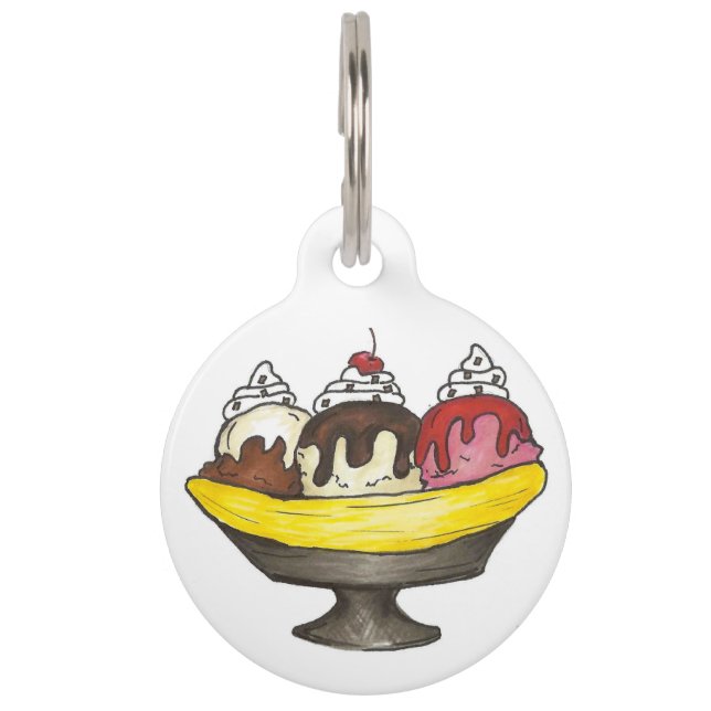 Médaillon Pour Animaux Banana Split Crème de glace Sundae Foodie Dessert (Devant)