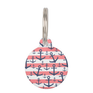 Médaillon Pour Animaux Bande de corail marine bleu ancre motif
