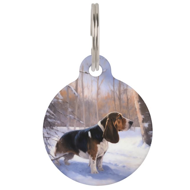 Médaillon Pour Animaux Basset Hound Laisser neiger Noël (Devant)