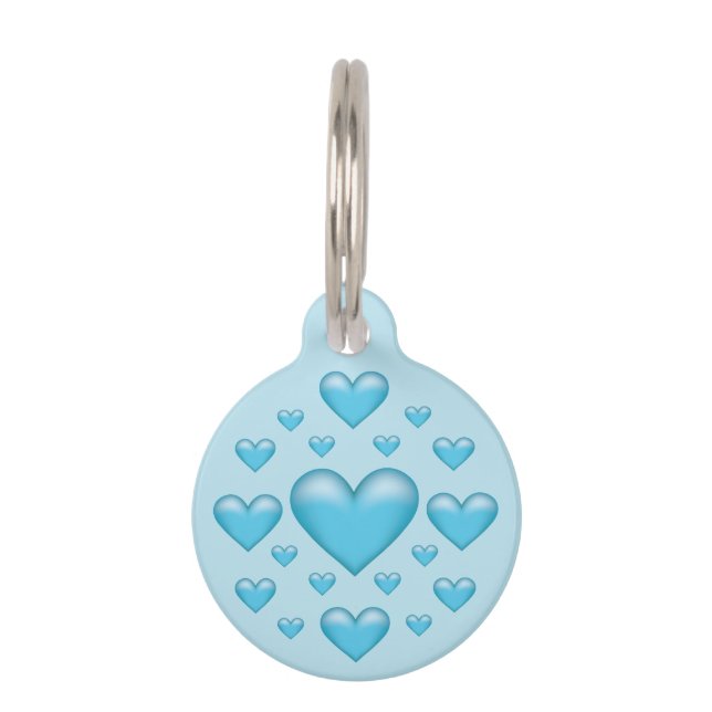 Médaillon Pour Animaux Beaucoup de Coeurs Bleus & Info pour animaux (Devant)