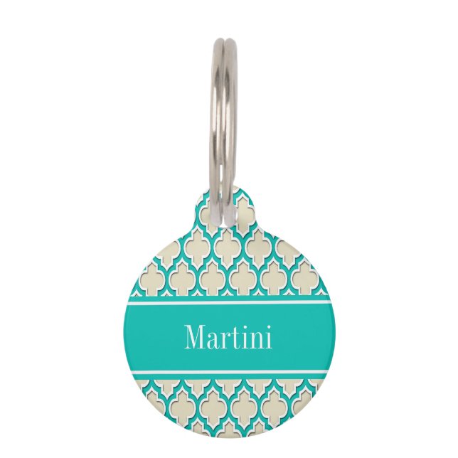 Médaillon Pour Animaux Beige Teal Wht Moroccan (Devant)