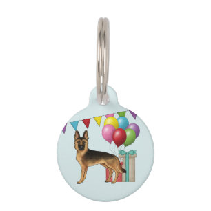 Médaillon Pour Animaux Berger Allemand noir et feu Anniversaire coloré
