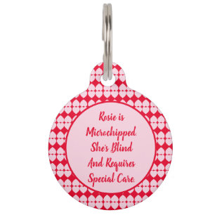 Médaillon Pour Animaux Besoins particuliers de l'aveugle rose Personnalis