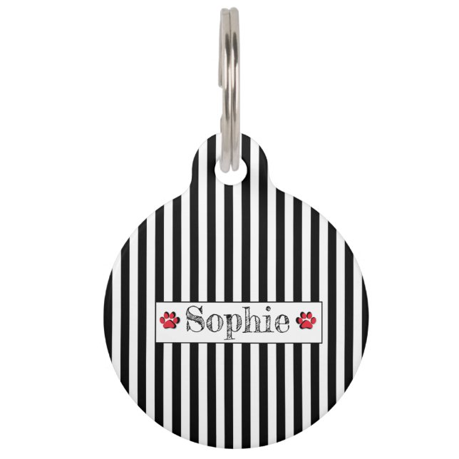 Médaillon Pour Animaux Black White Stripes Rouge Personnalisé Chien Chat  (Devant)
