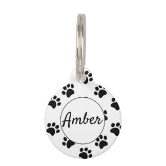 Médaillon Pour Animaux Blanc Simple Empreinte de Patte Personnalisée