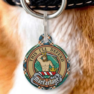 Médaillon Pour Animaux Blason du clan MacFarlane sur le tartan de chasse