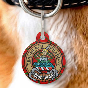 Médaillon Pour Animaux Blason du clan Morrison sur tartan rouge