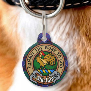 Médaillon Pour Animaux Blason du Clan Sinclair sur tartan de chasse