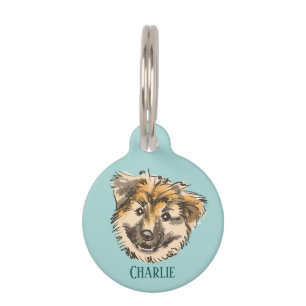 Médaillon Pour Animaux Bleu Rond ID chien étiquette chien chien islandais