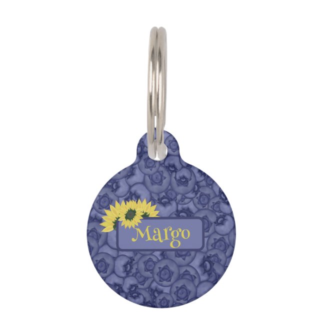 Médaillon Pour Animaux Bleuets et tournesols. Personnalisé (Devant)