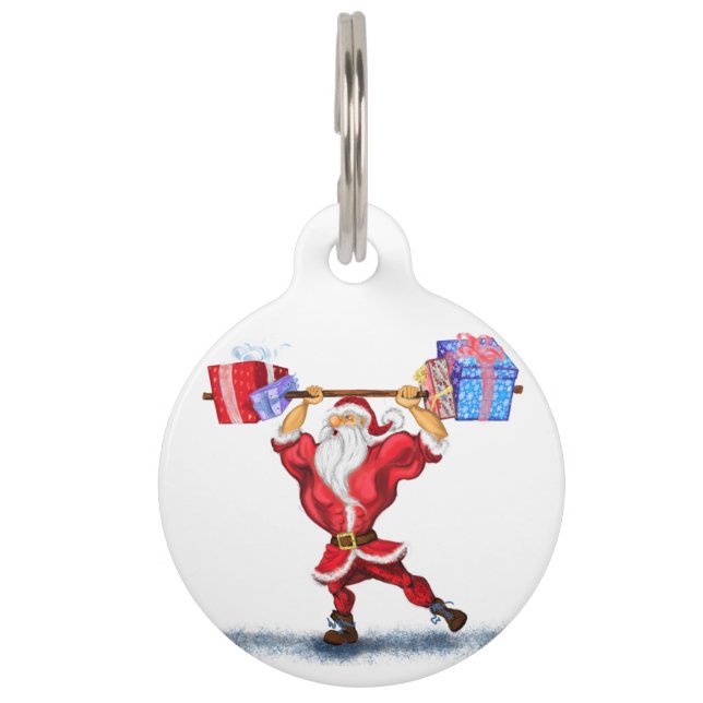Médaillon Pour Animaux Bodybuilder Santa Claus avec cadeaux de Noël - Amu (Devant)