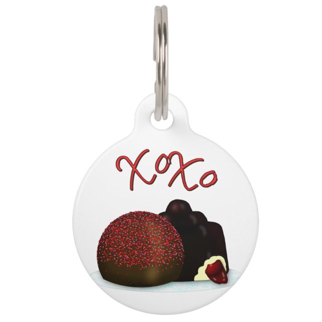 Médaillon Pour Animaux Bonbon Valentin XOXO et chocolat noir (Devant)