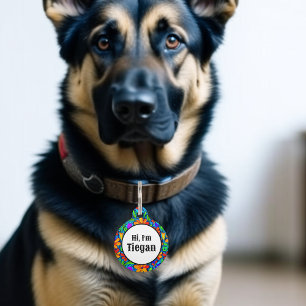 Médaillon Pour Animaux Bonjour ! Je suis (Ajouter un nom) Floral personna