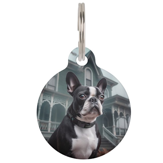 Médaillon Pour Animaux Boston Terrier Halloween effrayant (Devant)