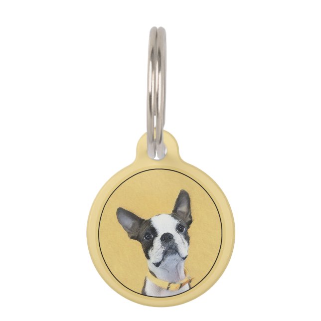 Médaillon Pour Animaux Boston Terrier Peinture - Cute Original Chien Art (Devant)