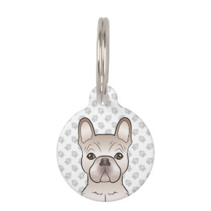 Médaillon Pour Animaux Bouledogue français crème / Tête et infos de Frenc