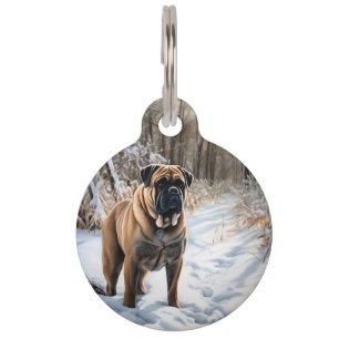 Médaillon Pour Animaux Bouledogue Mastiff Qu'il neige Noël