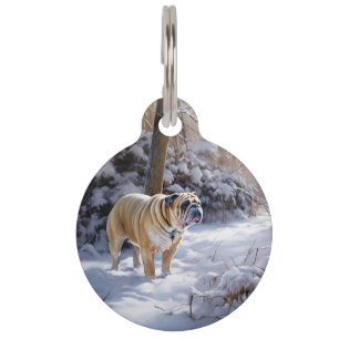 Médaillon Pour Animaux Bouledogue Noël Laissez Tomber la Neige Brossé