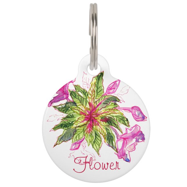 Médaillon Pour Animaux Bouquet Balsam Fleurs roses Feuilles verts (Devant)
