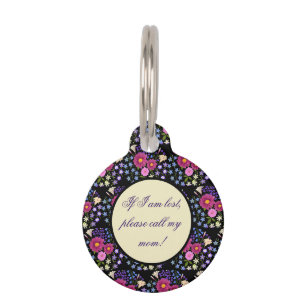 Médaillon Pour Animaux Bouquet de fleurs avec étiquette ID Dahlia Black P