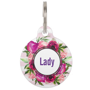Médaillon Pour Animaux Bouquet de fleurs roses et coquelicots sur bandes 