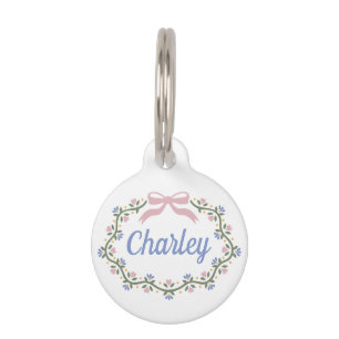 Médaillon Pour Animaux Bow, Heart et Vin Fleur