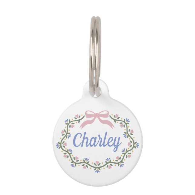 Médaillon Pour Animaux Bow, Heart et Vin Fleur (Devant)