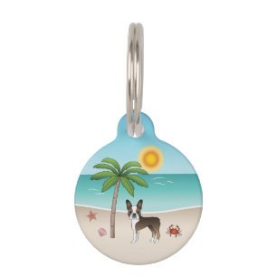 Médaillon Pour Animaux Brindle Boston Terrier À Une Plage Tropicale D'Été