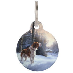 Médaillon Pour Animaux Brittany Spaniel Qu'il neige Noël