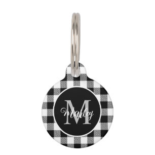Médaillon Pour Animaux Buffle noir blanc moderne plaqué Nom monogramme
