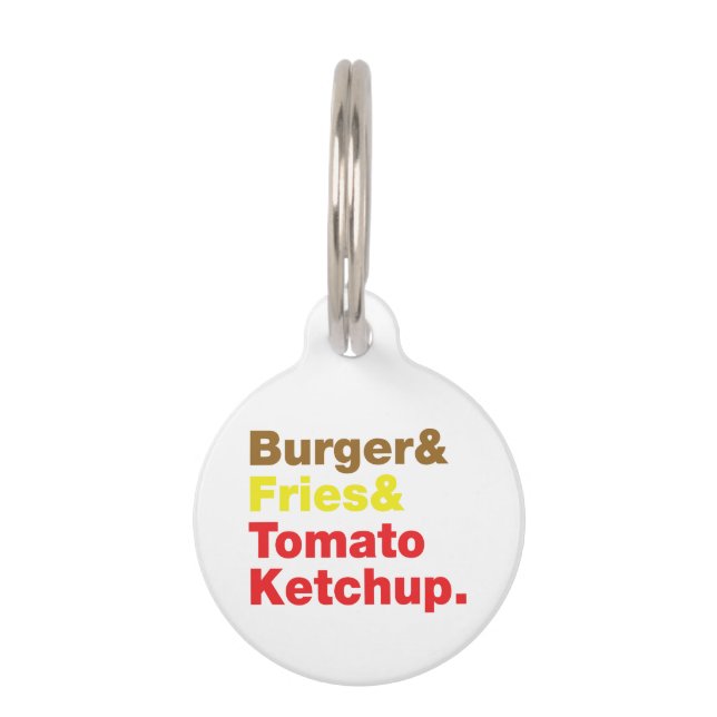 Médaillon Pour Animaux Burger & Fries & Tomato Ketchup. (Devant)