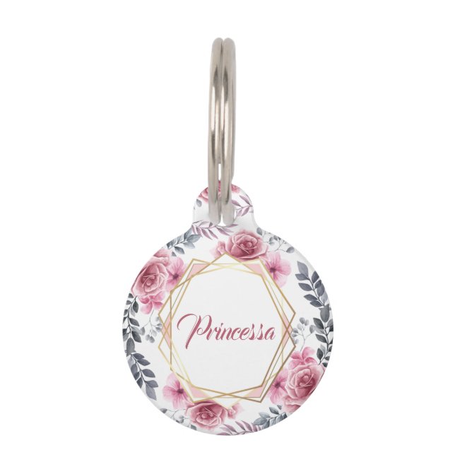 Médaillon Pour Animaux Cadre géométrique floral mignon rose or (Devant)