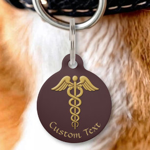 Médaillon Pour Animaux Caducée double serpent doré