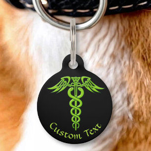 Médaillon Pour Animaux Caducée nœud celtique vert